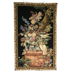 VTG Luka 25x40 Wall Tapestry Floral Urn & Birds Made in Germany with Brass Rings